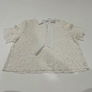 Nanette Lepore White Floral Lace Blouse XL Romantic Short Sleeve Boho Chic Top
